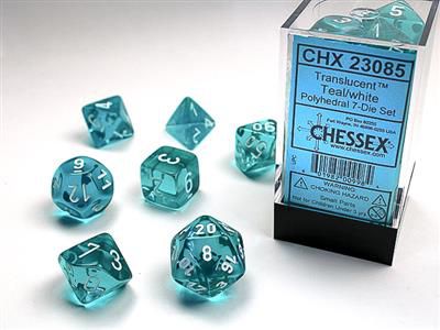 Translucent Polyhedral Teal/white 7-Die Set - Importado