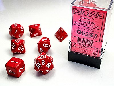 Opaque Polyhedral Red/white 7-Die Set - Importado