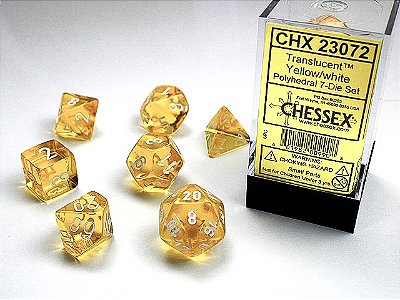 Kit de Dados - Translucent Polyhedral Yellow/white 7-Die Set - Importado