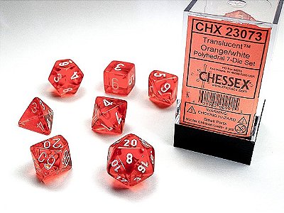 Kit de Dados - Translucent Polyhedral Orange/white 7-Die Set - Importado