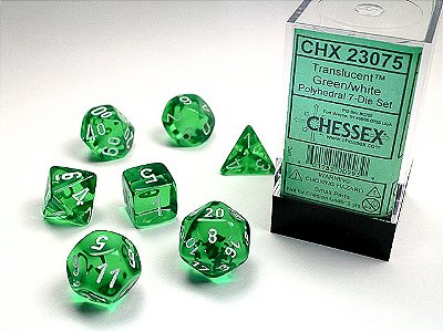 Kit de Dados - Translucent Polyhedral Green/white 7-Die Set - Importado