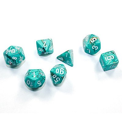 Kit de Dados - 7-set Cube Mini Marble Oxi-Cooper White - Importado