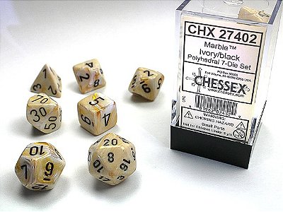 Kit de Dados - Marble Polyhedral Ivory/black 7-Die Set - Importado