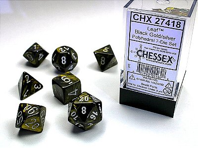 Kit de Dados - Leaf™ Polyhedral Black Gold/silver 7-Die Set - Importado