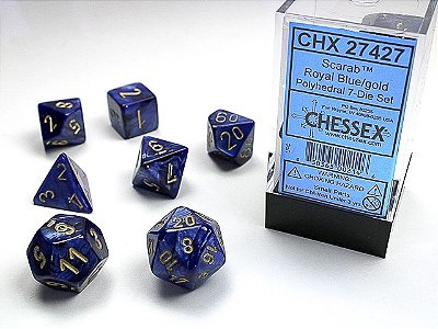 Kit de Dados - Scarab® Polyhedral Royal Blue/gold 7-Die Set - Importado
