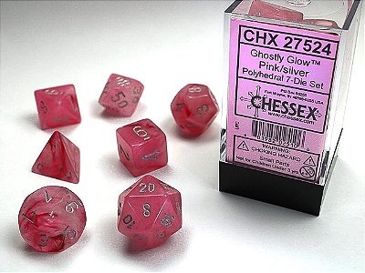 Ghostly Glow™ Polyhedral Pink/silver 7-Die Set - Importado