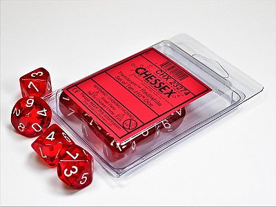 Translucent Red/white Set of Ten d10s - Importado