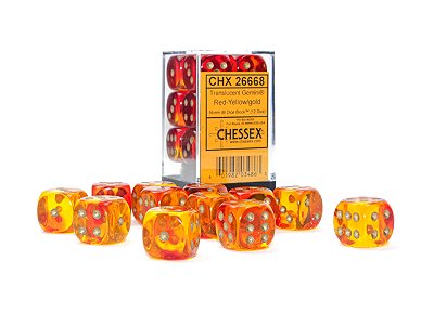 Gemini® 16mm d6 Translucent Red-Yellow/gold Dice Block™ (12 dice) - Importado