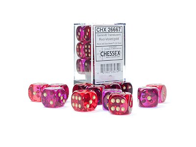 Gemini® 16mm d6 Translucent Red-Violet/gold Dice Block™ (12 dice) - Importado