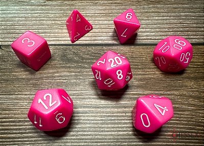 Kit de Dados - Opaque Pink/white Polyhedral 7-Die Set - Importado