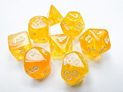 Kit de dados - Borealis® Polyhedral Canary/white Luminary™ 7-Die Set (with bonus die) - Importado