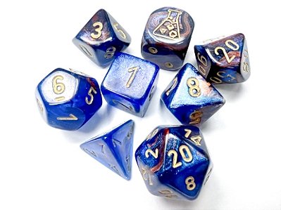 Kit de Dados - Lustrous® Polyhedral Azurite/gold 7-Die Set (with bonus die) - Importado