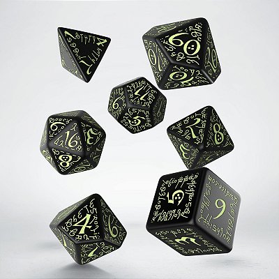 Elvish Black & glow-in-the-dark Dice Set - Importado