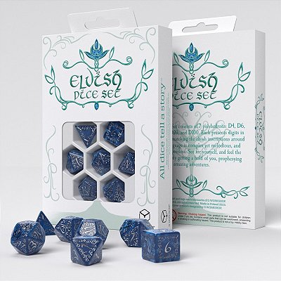 Elvish Cobalt & Silver Dice Set - Importado