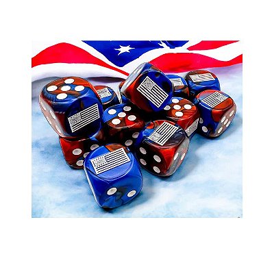 D6 Cube 16mm Opaque WW2 United States Gemini Blue Red/white (12) - Importado