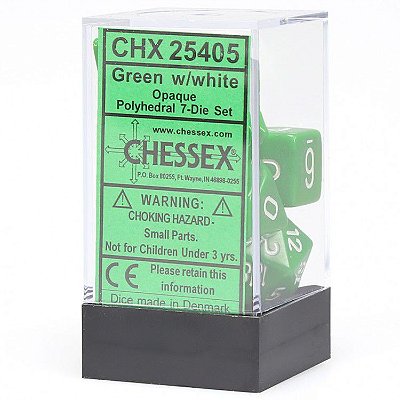 Kit de Dados - Opaco - Verde e Branco - 7 Dados - Importado