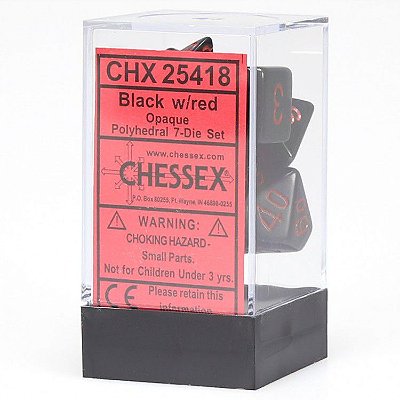 Kit de Dados - Opaco - Preto e Vermelho - 7 Dados - Importado