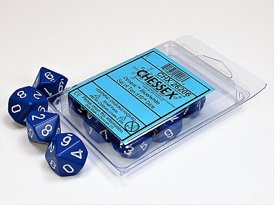 Opaque Blue/white Set of Ten d10s