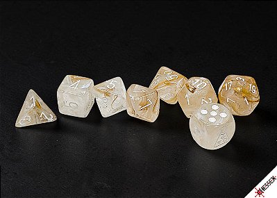 Borealis Champagne/white Polyhedral 7-Dice Set (with bonus die)