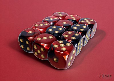 Gemini Black-Red/gold 16mm d6 Dice Block (12 dice)