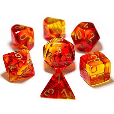 Kit de Dados - Gemini Red / Yellow with Gold - Importado