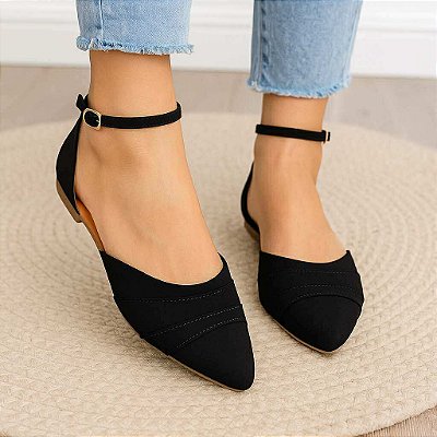 sapatilha preta bico fino Salomé aberta sapato aberto feminino tamanho especial 33 AO 43 REF -0300