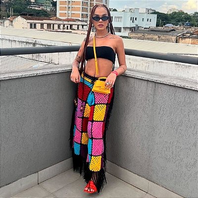 Calça de Crochê Squares com Franjas