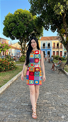 Vestido de Crochê Squares Colorido Sob Medida