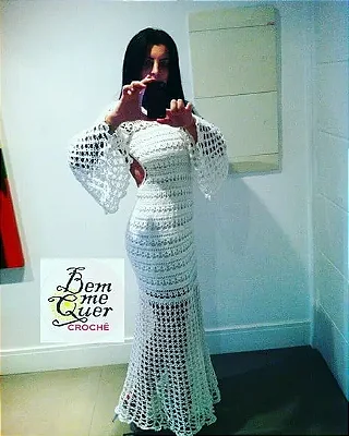 Vestido Crochê Branco Noiva pré wediing Sob Medida