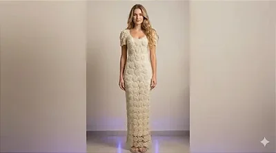 Vestido Crochê Off White para Casamento noivado madrinha