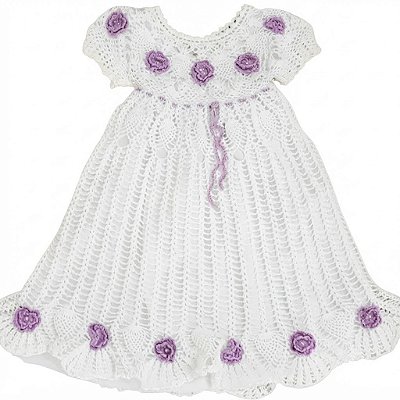 Vestido Crochê Branco Infantil para Batizado Daminha