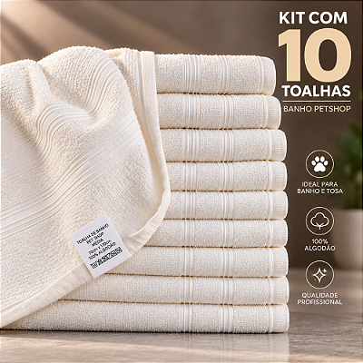 Kit 10 Toalhas Felpudas Branca Pet Shop - 100% algodão - Muito Absorvente