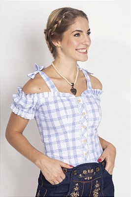 Camisa Feminina Azul e Branca Xadrez