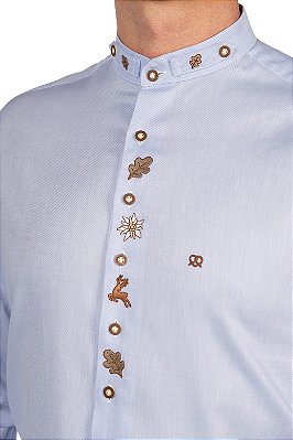 Camisa Gola Padre Azul Bordada