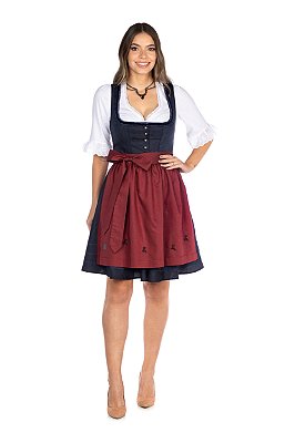 Vestido de Botões Azul e Vermelho Bordado