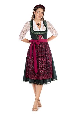 Vestido Midi Verde Escuro e Vermelho