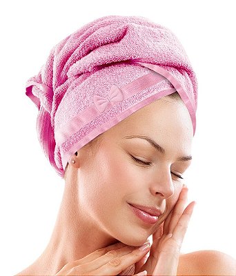 Touca Atoalhada Microfibra Turbante Pós Banho Luxo Promoção - Rosa-Bebê