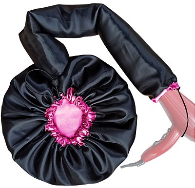 Touca Difusora Cetim Dupla Face Secadora Anti-frizz Seda - Preto / Pink