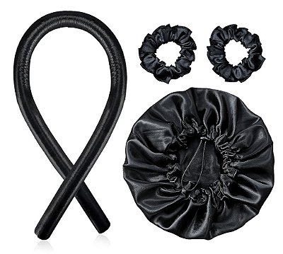 Modelador de Cachos Cetim Curling Rod + Touca Cetim Dupla Face + 2 Xuxinhas - Preto