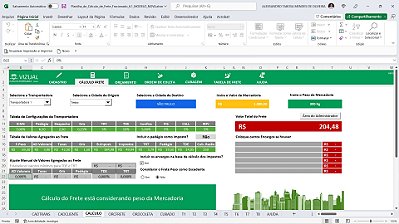 Planilha de Cálculo de Fretes Fracionados por Cidades em Excel 6.1