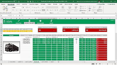 Planilha de Cálculo de Fretes Cubados por Caminhão em Excel 6.0