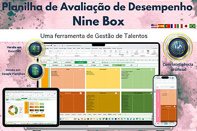 Planilha Matriz Nine Box de Avaliação de Desempenho em Excel 7.0 365