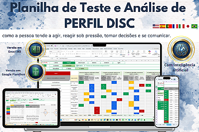Planilha de Teste e Análise de Perfil Comportamental DISC em Excel 7.0