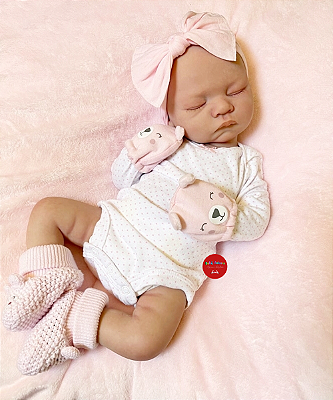 Boneca Bebê Reborn Menina Irmã Da Charlotte 50 Cm Olhos Fechados Toda Em Silicone Sólido Molinho