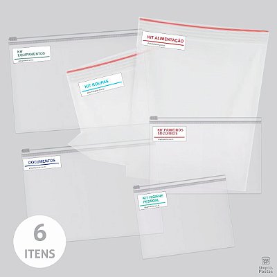Conjunto com 6 BAGS Zip para o Kit de Emergência