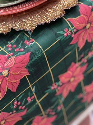 Trilho para mesa natalino xadrez verde flor