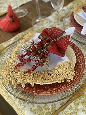 Guardanapo Branco com Renda Dourada