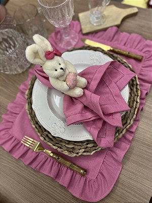Lugar Americano Linho Babado Rosa