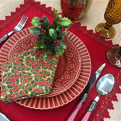 Guardanapo Natal  Vermelho Folhas