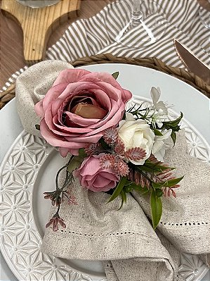 Porta Guardanapo Bouquet Rosa e Branco